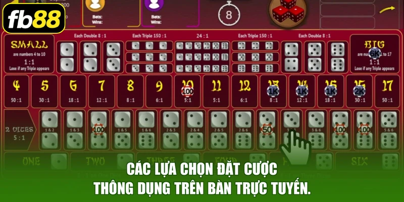 Các lựa chọn đặt cược thông dụng trên bàn trực tuyến.